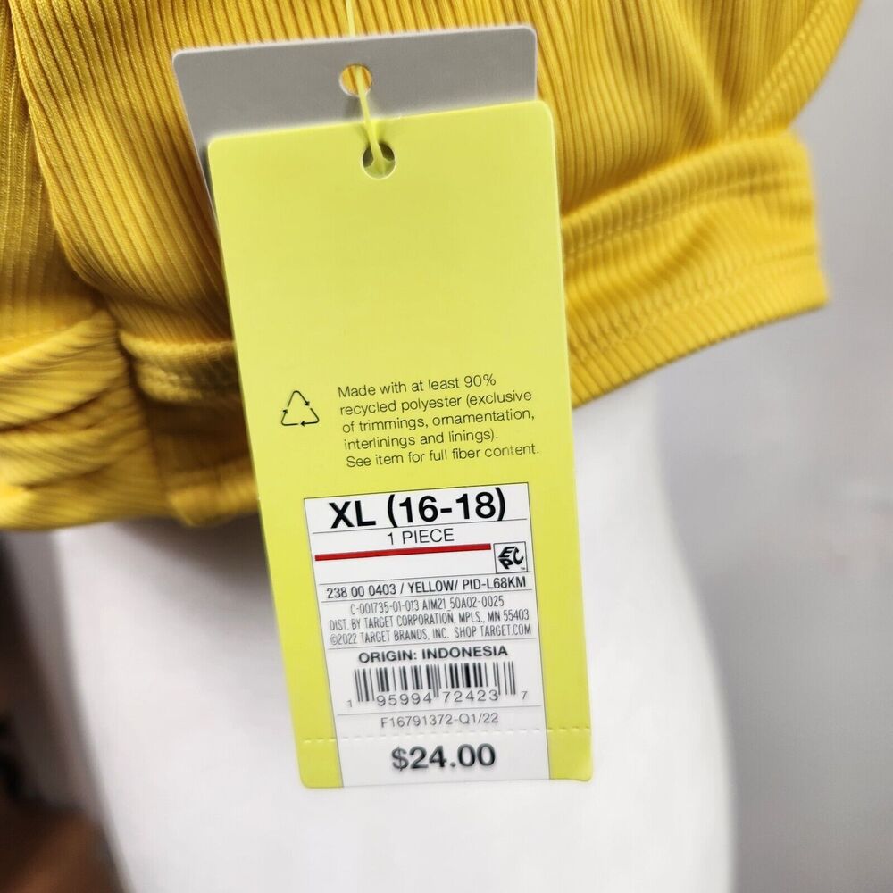 NWT All In Motion Yellow Ribbed Swim Bikini Top Racerback Size XL - Picture 6 of 7
